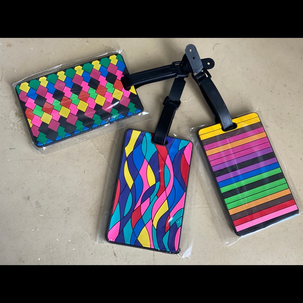 Multi-coloured luggage tags